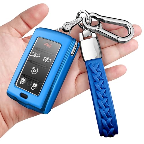 Autophone Compatible with Jeep Key Fob Cover with Keychain Fit for 20212026 Grand Cherokee Grand Cherokee L4xe Grand Wagoneer L Wagoneer 3456 Buttons Blue - Image 1