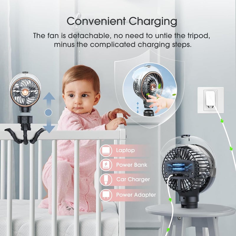 Ausic Stroller Fan with Mist, 100ml Misting Portable Fan for Stroller, Safe Baby Fans with Detachable Tripod, Baby Essentials, Clip on Fans for Crib, Treadmill, Car Seat, Outdoor, Beach, Golf Cart - Image 2