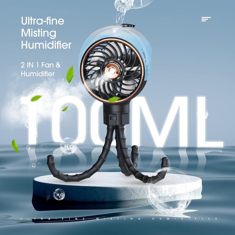 Ausic Stroller Fan with Mist, 100ml Misting Portable Fan for Stroller, Safe Baby Fans with Detachable Tripod, Baby Essentials, Clip on Fans for Crib, Treadmill, Car Seat, Outdoor, Beach, Golf Cart - Image 3