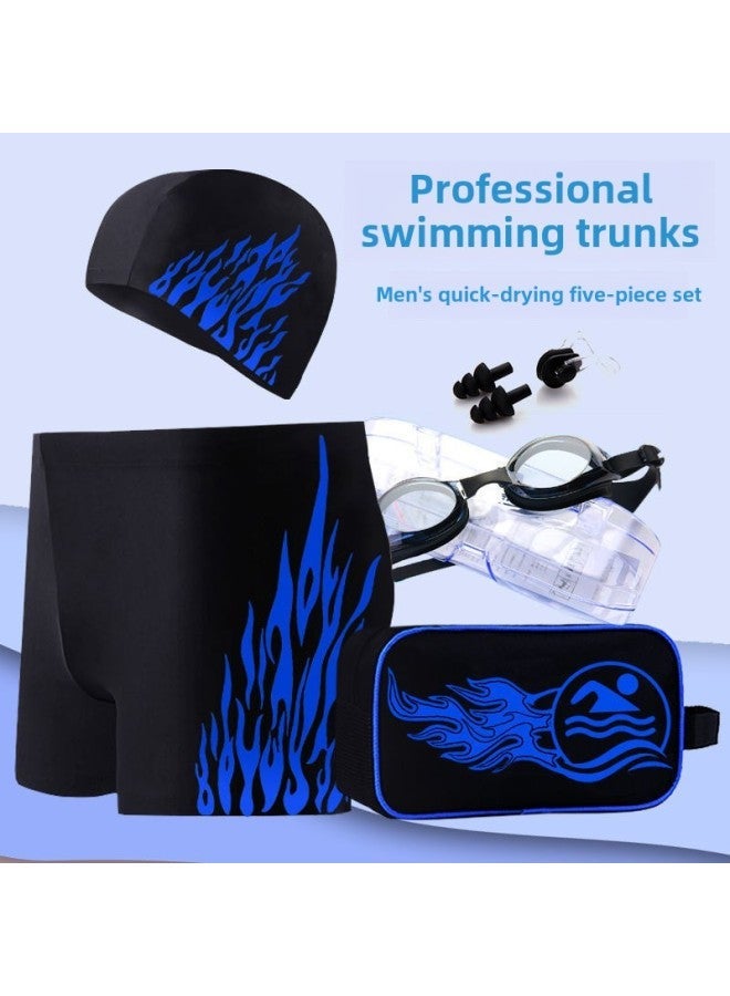 Generic Swimming Trunks Men's Anti-embarrassment Plus Size Quick-drying Loose Hot Spring Swimsuit Equipment Suit-Color:Gray Fire Five-piece Set (selected Without Myopia) Cost-effective-Size:L( 40-50kg ) Refuse To Be Shoddy - Image 2