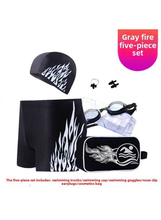 Generic Swimming Trunks Men's Anti-embarrassment Plus Size Quick-drying Loose Hot Spring Swimsuit Equipment Suit-Color:Gray Fire Five-piece Set (selected Without Myopia) Cost-effective-Size:L( 40-50kg ) Refuse To Be Shoddy - Image 1