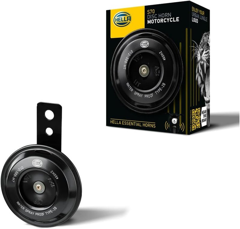 HELLA 012588061 Motorcycle Series Black 12V Disc Horn (Universal Fit-Single Blister Pack) - Image 1