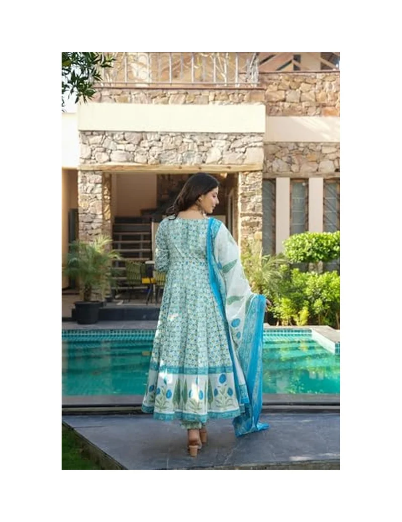 Gosriki GoSriKi Women's Rayon Viscose Anarkali Printed Kurta with Pant & Dupatta
