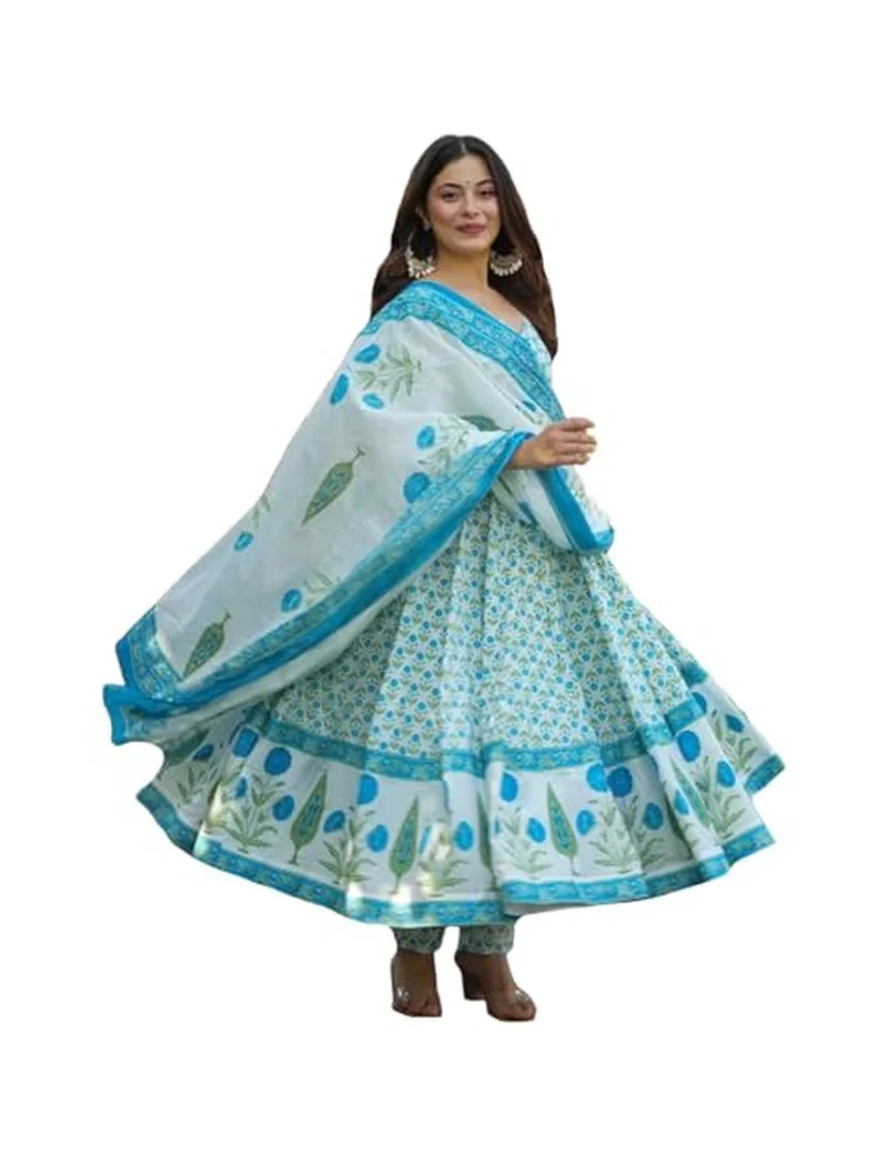 Gosriki GoSriKi Women's Rayon Viscose Anarkali Printed Kurta with Pant & Dupatta