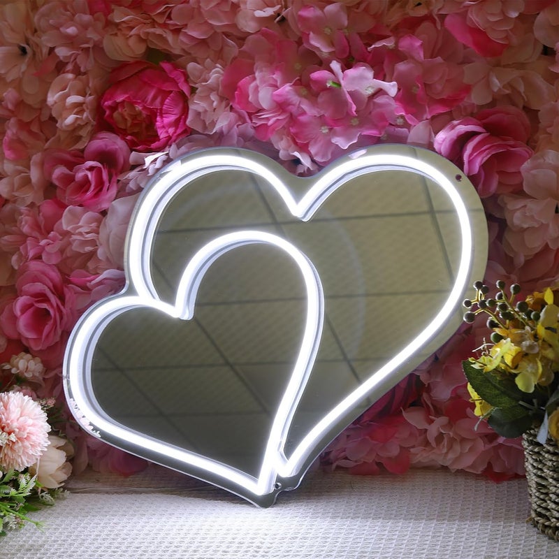 NEON BAZAR NEON BAZAR Heart Shaped LED Mirror for Wall Cold White Light Perfect for Girl Room Aesthetic Selfies Wedding Gifts Valentines Day Decor16inc 13inc  - Image 4