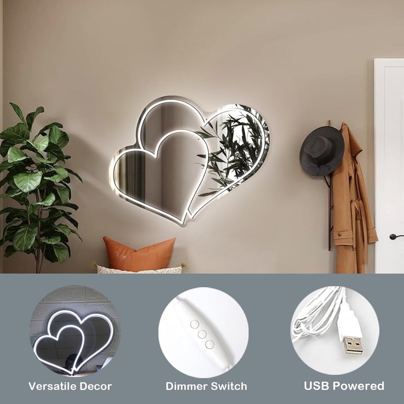 NEON BAZAR NEON BAZAR Heart Shaped LED Mirror for Wall Cold White Light Perfect for Girl Room Aesthetic Selfies Wedding Gifts Valentines Day Decor16inc 13inc  - Image 2