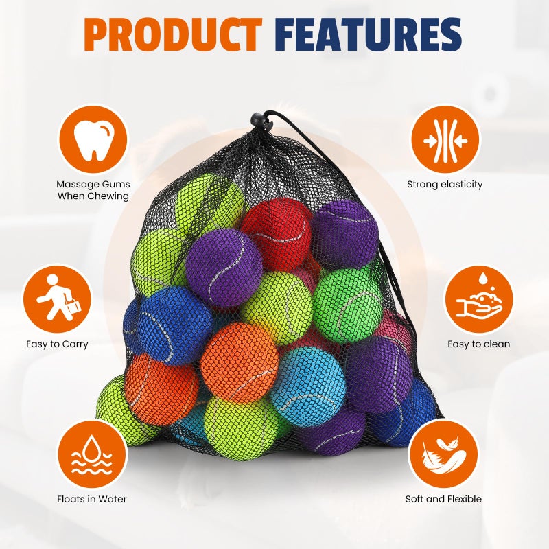 FURWEY Tennis Balls for Dogs 16 Pack,2.5 inches,Durable and Non-Toxic Dog Toys Balls with Mesh Bag,Colorful Fetch Toys Balls for pet Dog (Non Squeaky) - Image 3