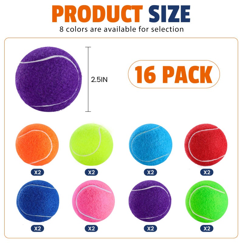 FURWEY Tennis Balls for Dogs 16 Pack,2.5 inches,Durable and Non-Toxic Dog Toys Balls with Mesh Bag,Colorful Fetch Toys Balls for pet Dog (Non Squeaky) - Image 2