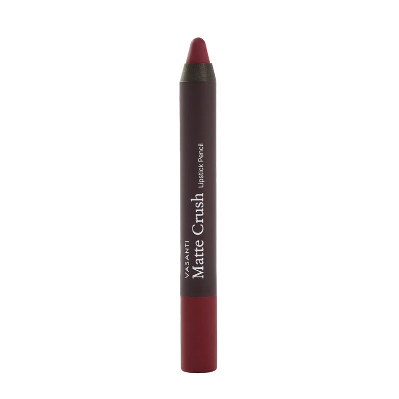 VASANTI Matte Crush Lipstick Pencil Rosy Pout Medium Pink Brown Soft Velvety Matte Finish Waterproof Smooth Application Natural Vegan ParabenFree Lip Color
