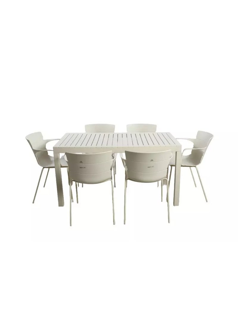 Homez طقم طعام خارجي، 6 كراسي وطاولة، كريمي - Image 1
