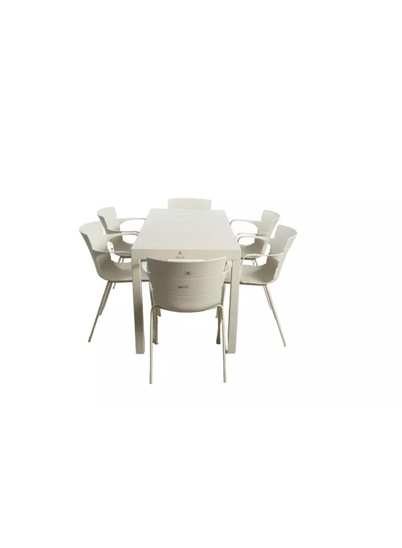 Homez طقم طعام خارجي، 6 كراسي وطاولة، كريمي - Image 3