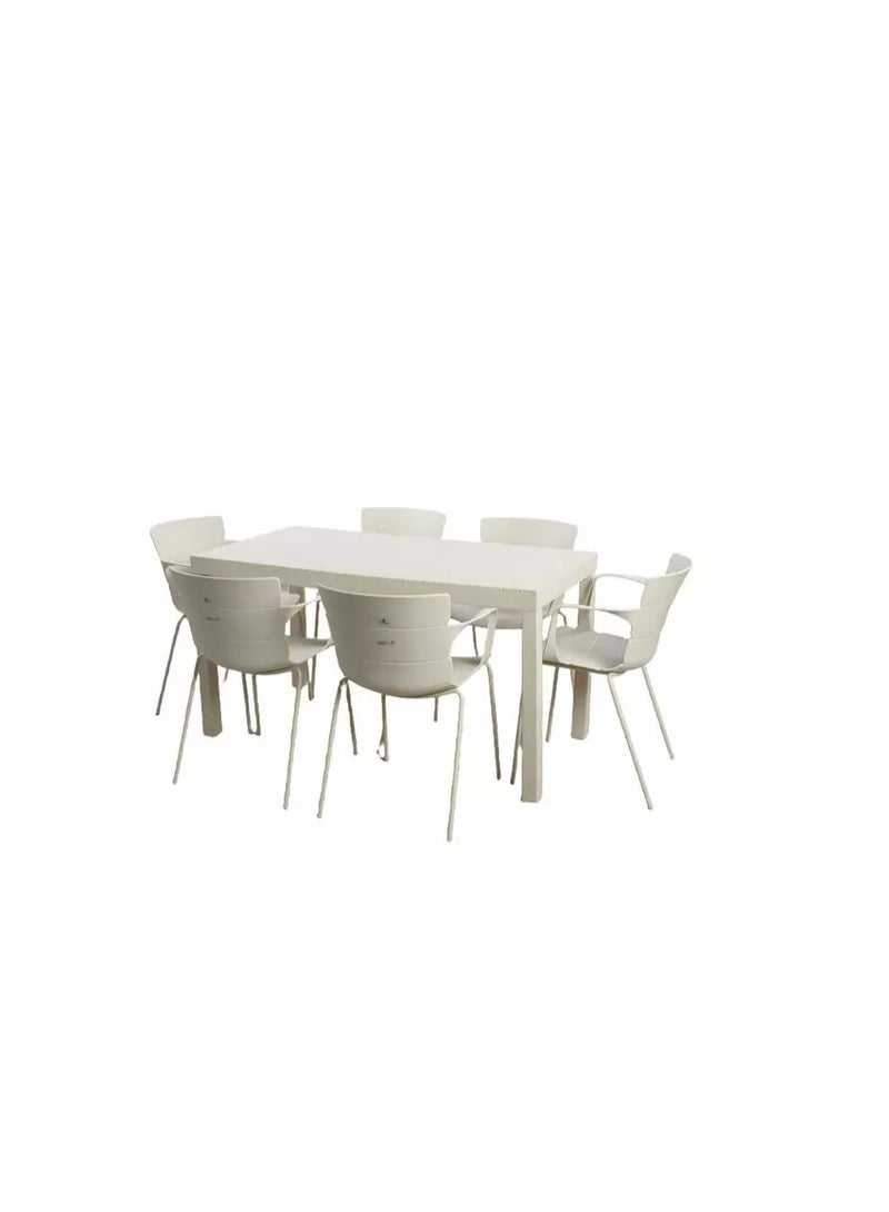 Homez طقم طعام خارجي، 6 كراسي وطاولة، كريمي - Image 2