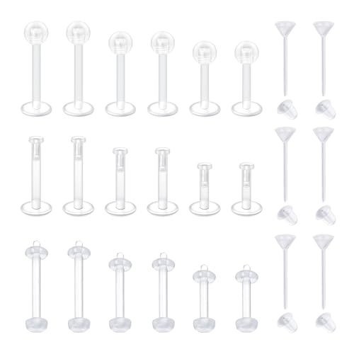 VCMART Clear Earrings for Sports Work Surgery Mix Set Plastic Piercing Retainer Helix Tragus Conch Daith Ear Lobe Lip Labret Monroe Piercing Retainer 16g 20g 6mm 8mm 10mm Bar - Image 1