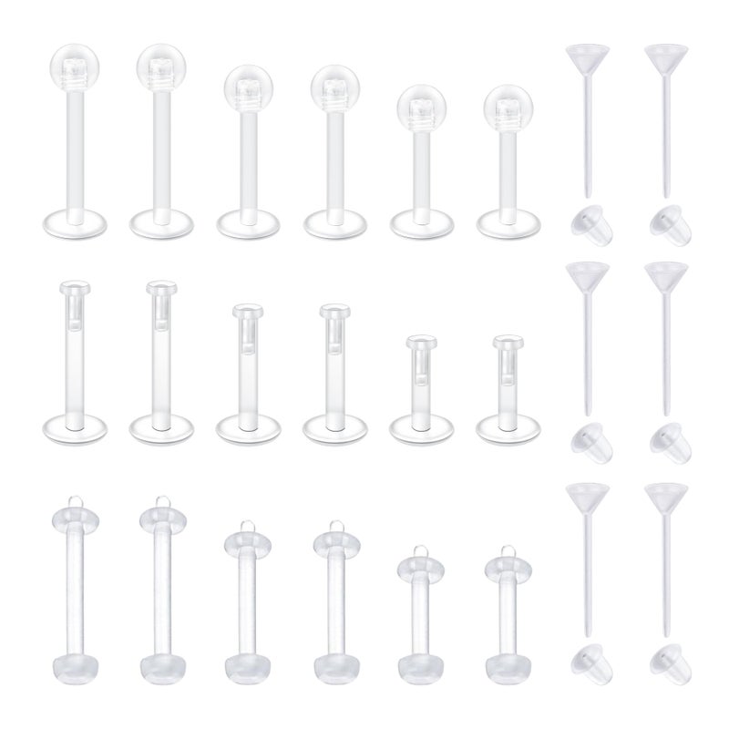 VCMART Clear Earrings for Sports Work Surgery Mix Set Plastic Piercing Retainer Helix Tragus Conch Daith Ear Lobe Lip Labret Monroe Piercing Retainer 16g 20g 6mm 8mm 10mm Bar - Image 2