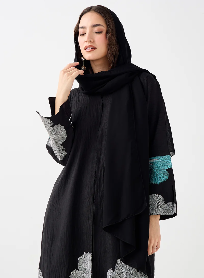 Hadiyath Al Madinah Floral Embroidered Abaya - HM