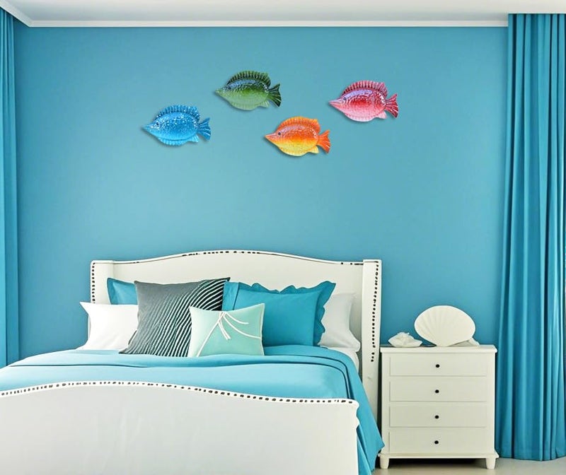ShabbyDecor Coastal Ocean Sea Metal Fish Hanging Wall Art Decor for Living Room Bedroom Bathroom Guest Room Pool Wall Decor set of 4 - Image 5