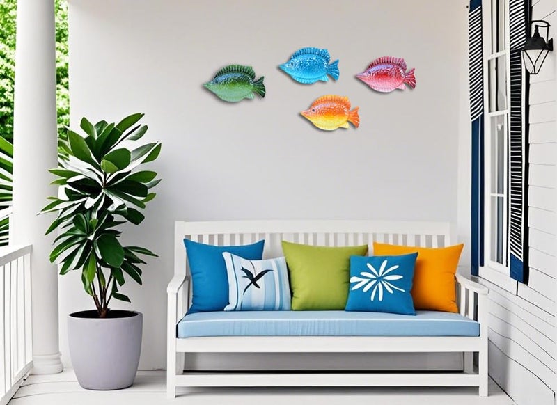 ShabbyDecor Coastal Ocean Sea Metal Fish Hanging Wall Art Decor for Living Room Bedroom Bathroom Guest Room Pool Wall Decor set of 4 - Image 3