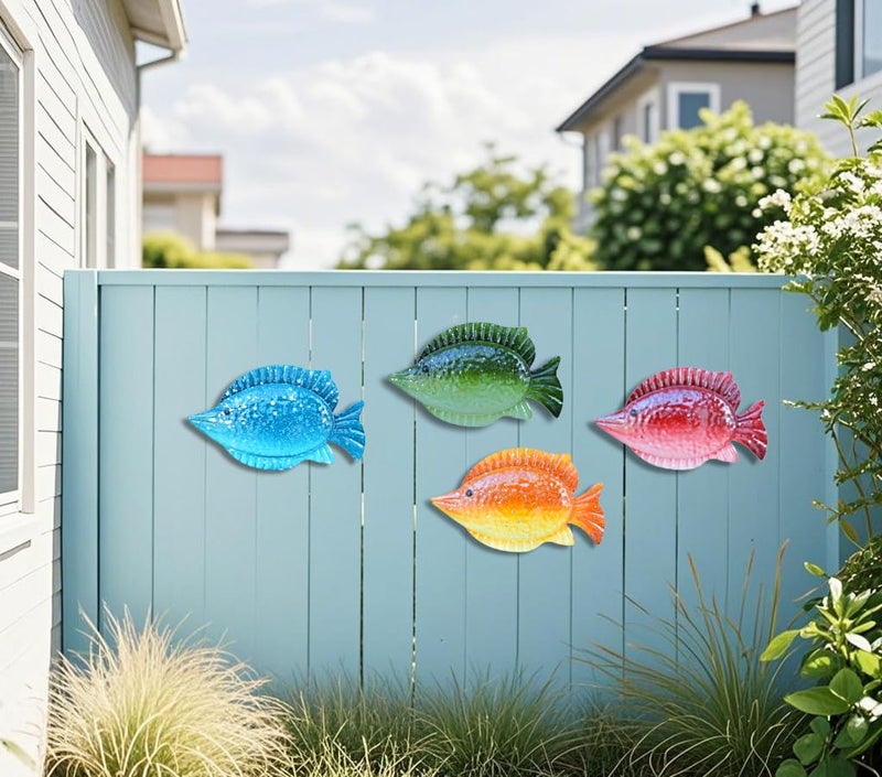 ShabbyDecor Coastal Ocean Sea Metal Fish Hanging Wall Art Decor for Living Room Bedroom Bathroom Guest Room Pool Wall Decor set of 4 - Image 2