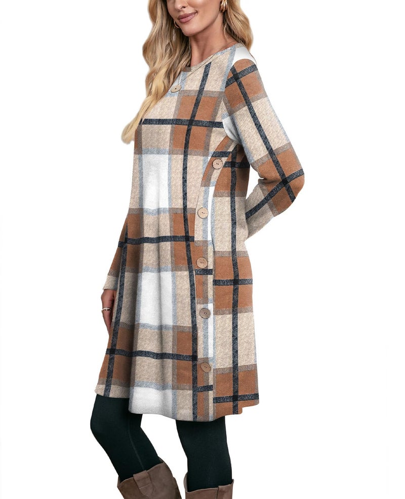OFEEFAN Fall Dresses for Women 2025 Sweater Dress Long Sleeve Dress for Women Early Fall Fashion Casual Winter Dresses 2025 Plaid M - Image 2
