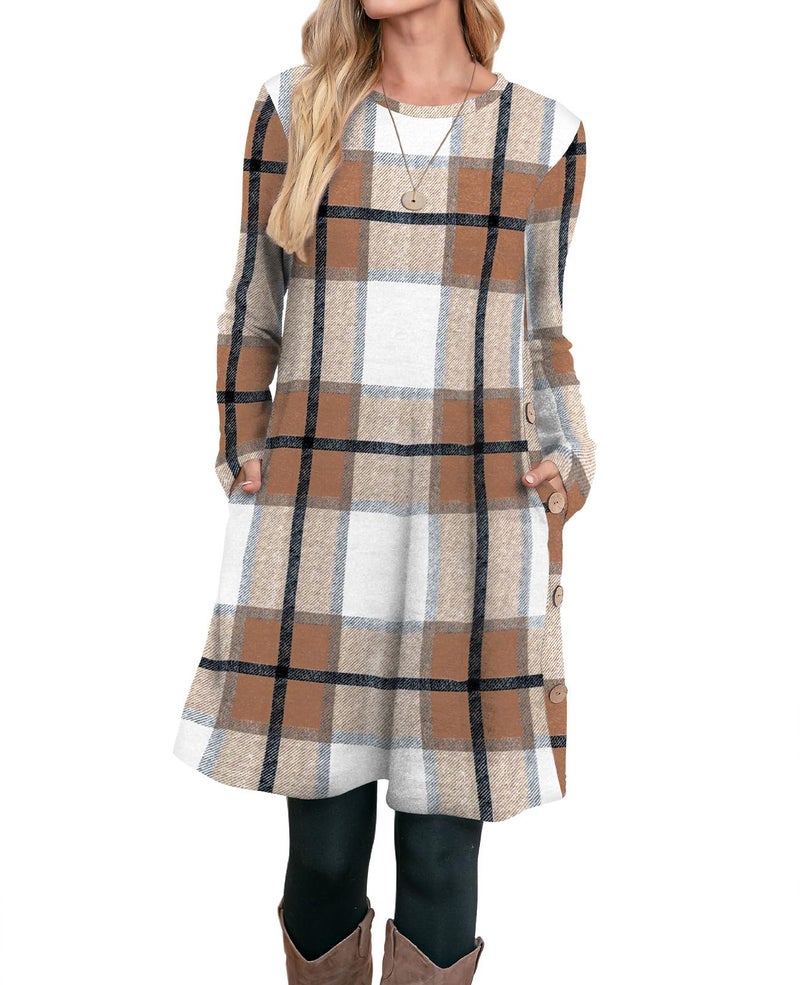 OFEEFAN Fall Dresses for Women 2025 Sweater Dress Long Sleeve Dress for Women Early Fall Fashion Casual Winter Dresses 2025 Plaid M - Image 3