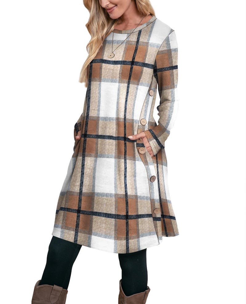 OFEEFAN Fall Dresses for Women 2025 Sweater Dress Long Sleeve Dress for Women Early Fall Fashion Casual Winter Dresses 2025 Plaid M - Image 1
