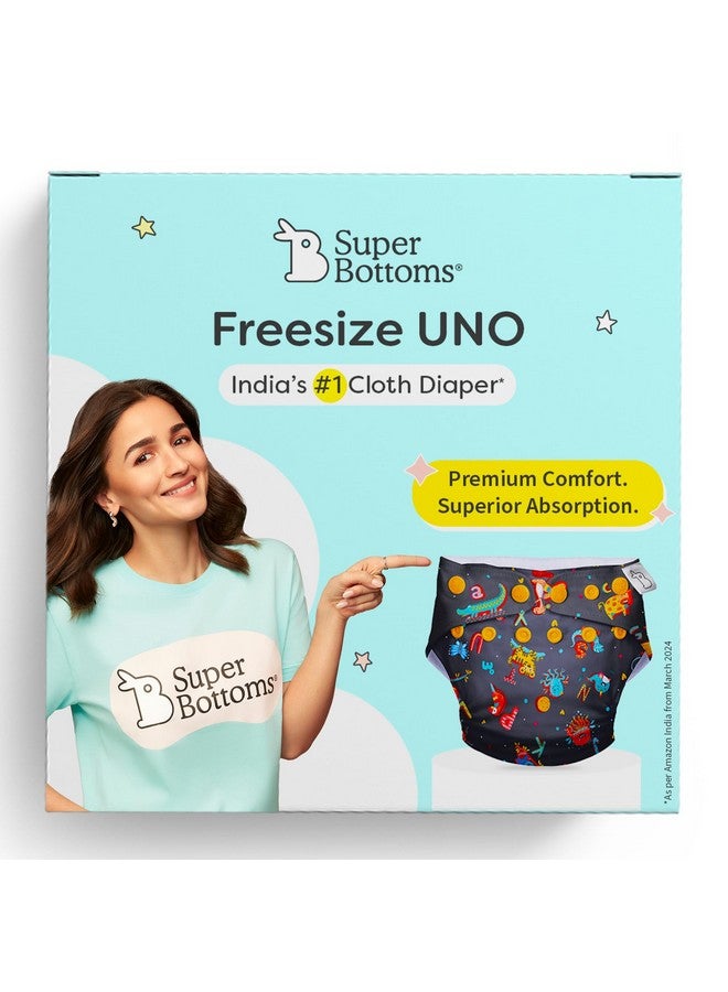 Superbottoms SuperBottoms UNO Freesize Cloth Diaper | Cloth diaper for babies 3M to 3Y | Comes with cloth diaper inserts | 1 Organic cotton Soaker + 1 Booster | Hungry Caterpillar - Image 2