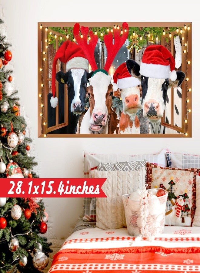kokolap Funny Cow Wall Decals Christmas Wall Decoration Stickers Merry Christmas Vinyl Decal Peel and Stick 3D Fake Window Walls Sticker Cow Print Decor Farmhouse Animals Art Murals for Living Room Kitchen - Image 2