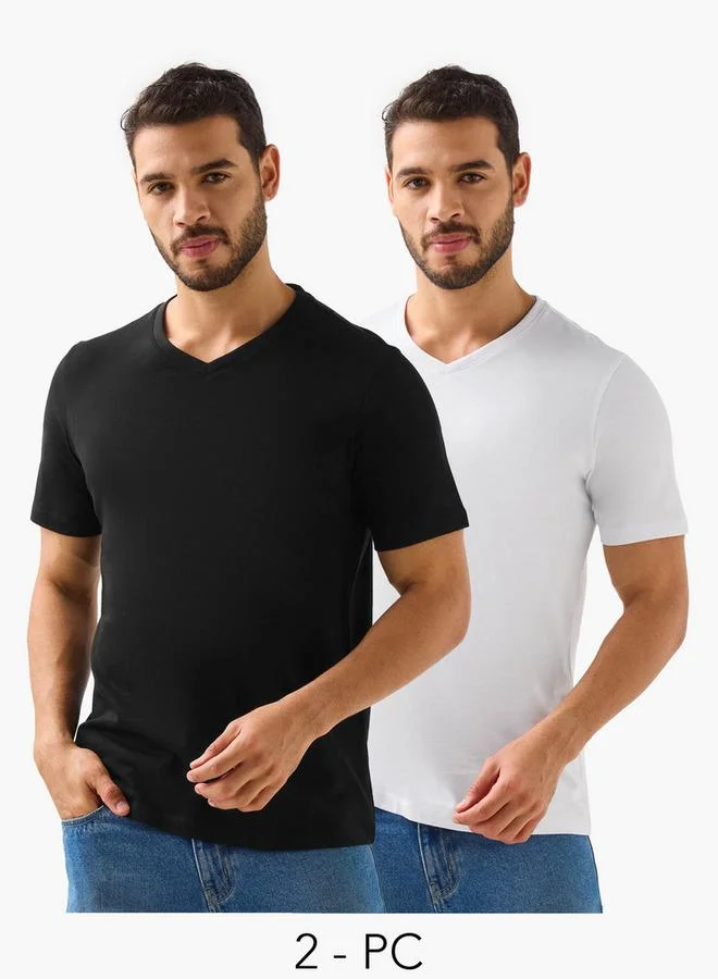 سبلاش فيڤ Men Regular Fit V-neck Short Sleeve T-shirt - Set of 2
