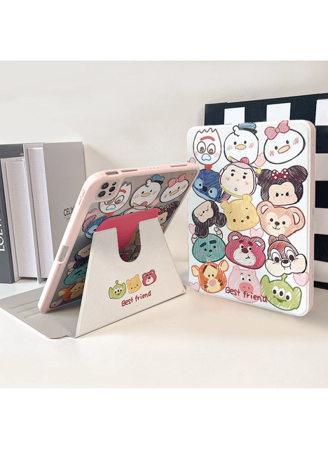 Suitable For Ipadair7 Flat Protective Cover Pro11 Inch Cartoon Painted 9 Generation Mini76 Acrylic 10/11 Generation-Color:720 Rotating Horizontal And Vertical Support/pink Edge [miyou]-Applicable Models:Ipadpro21/22 Version [ 11inch ]  - Image 1