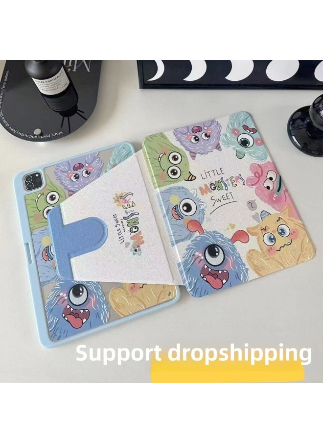 Suitable For Ipadair7 Flat Protective Cover Pro11 Inch Cartoon Painted 9 Generation Mini76 Acrylic 10/11 Generation-Color:720 Rotating Horizontal And Vertical Support/pink Edge [miyou]-Applicable Models:Ipadpro21/22 Version [ 11inch ]  - Image 2