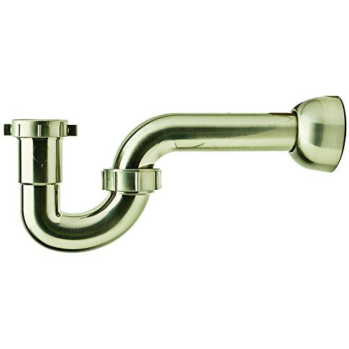 PermaFLOW PF WaterWorks DecoTRAP Decorative ABS P-Trap (Kitchen/Bathroom) with Matching Wall Adaptor Cover - Universal (1-1/2-Inch or 1-1/4-Inch x 1-1/2-Inch); Brushed Nickel; PF0703-BN - Image 1