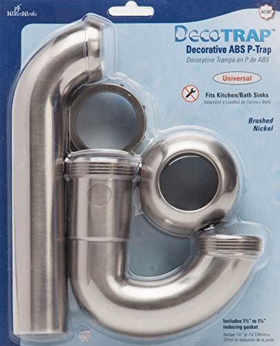 PermaFLOW PF WaterWorks DecoTRAP Decorative ABS P-Trap (Kitchen/Bathroom) with Matching Wall Adaptor Cover - Universal (1-1/2-Inch or 1-1/4-Inch x 1-1/2-Inch); Brushed Nickel; PF0703-BN - Image 2