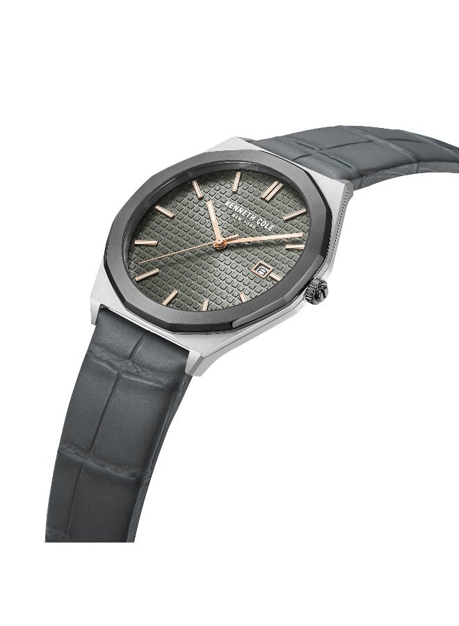 Kenneth Cole New York ساعة أنالوج للرجال بقرص رمادي وحزام جلد رمادي بتصميم كلاسيكي حديث - 41 مم - Image 2