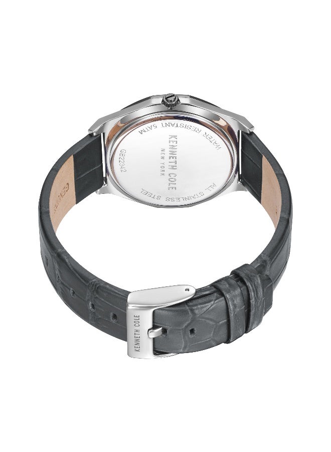 Kenneth Cole New York ساعة أنالوج للرجال بقرص رمادي وحزام جلد رمادي بتصميم كلاسيكي حديث - 41 مم - Image 3