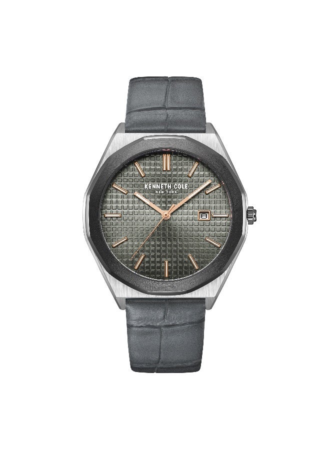 Kenneth Cole New York ساعة أنالوج للرجال بقرص رمادي وحزام جلد رمادي بتصميم كلاسيكي حديث - 41 مم - Image 1