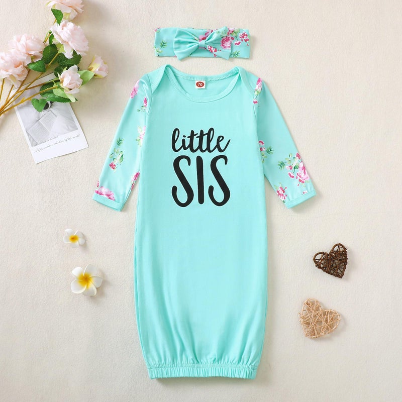 AMAWMW Newborn Baby Girl Floral Sleeper Gowns Little Sister Nightgown Outfit Baby Girl Shower Gifts Stuff Essential Item - Image 2