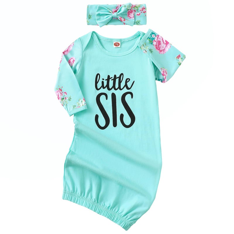 AMAWMW Newborn Baby Girl Floral Sleeper Gowns Little Sister Nightgown Outfit Baby Girl Shower Gifts Stuff Essential Item - Image 1