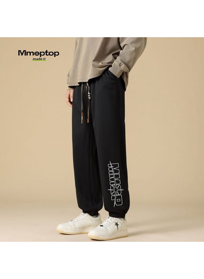 Mmoptop Trendy Printed Joggers For Men, Spring And Summer Style Loose-fit Athletic Casual Sweatpants K1449 Black 4XL - Image 3
