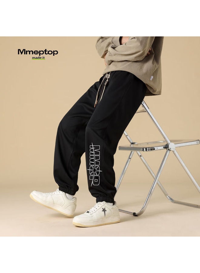Mmoptop Trendy Printed Joggers For Men, Spring And Summer Style Loose-fit Athletic Casual Sweatpants K1449 Black 4XL - Image 1
