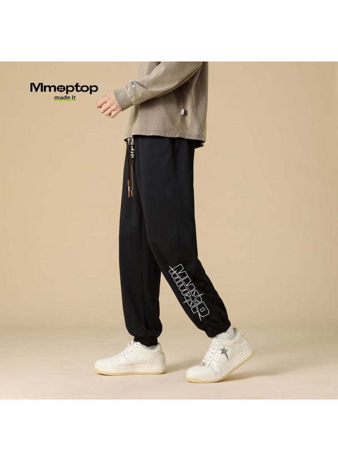 Mmoptop Trendy Printed Joggers For Men, Spring And Summer Style Loose-fit Athletic Casual Sweatpants K1449 Black 4XL - Image 2