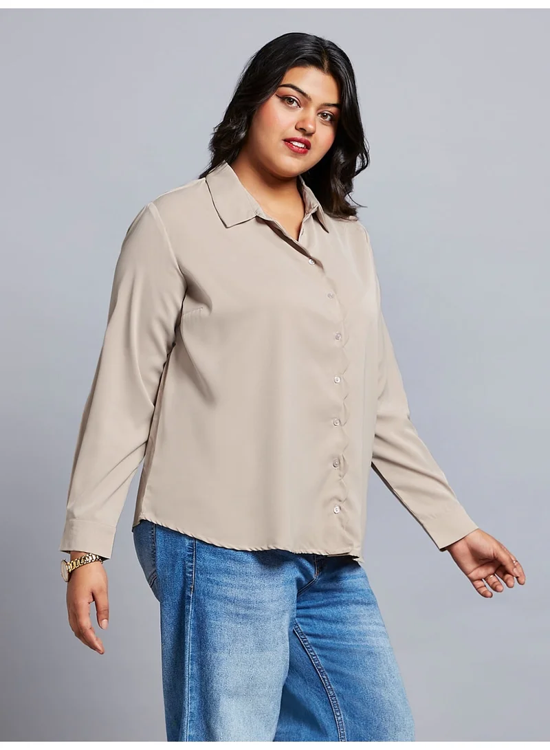globus Globus Gloplus Women Collared Neck Cuff Sleeves Shirt Style Plus Size Workwear Top
