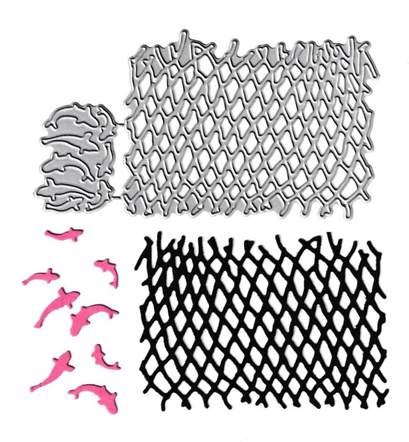 Fishing Net Cutting Dies 8pcs Fish Die Cuts Metal Embossing Stencils Template Mould for Card Scrapbooking and DIY Craft Album Paper Card Decor