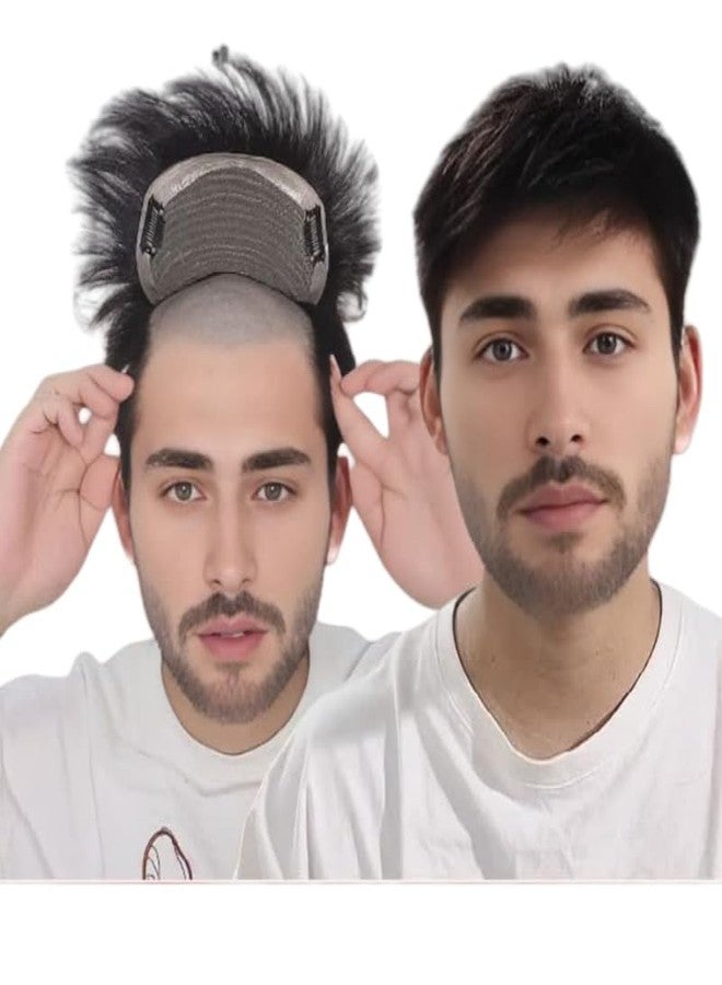 شعر مستعار رجالي من أنيمون مصنوع من شعر بشري طبيعي مع مشبك بديل للشعر من البولي يوريثان، مناسب للرجال الذين يعانون من الصلع (قاعدة 15 × 20 سم) - Image 1