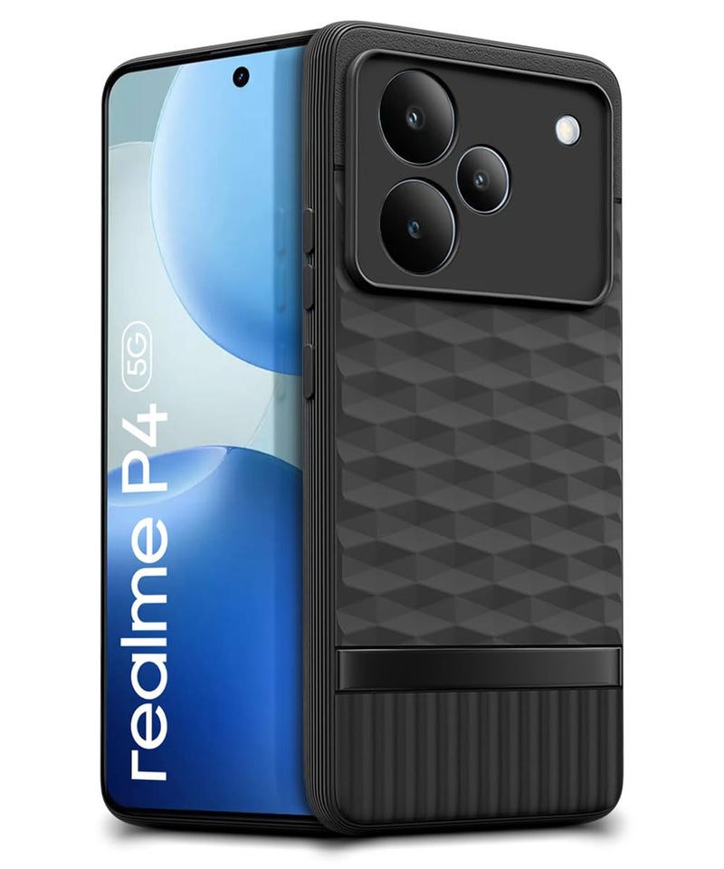 WOW IMAGINE Back Cover for Realme P4 5G with Hexa Cube Design | Ultra Slim Soft Rubberised Case | Inner Velvet Fabric | Matte Silicone Flexible Mobile Case | Camera Protection - Black - Image 2