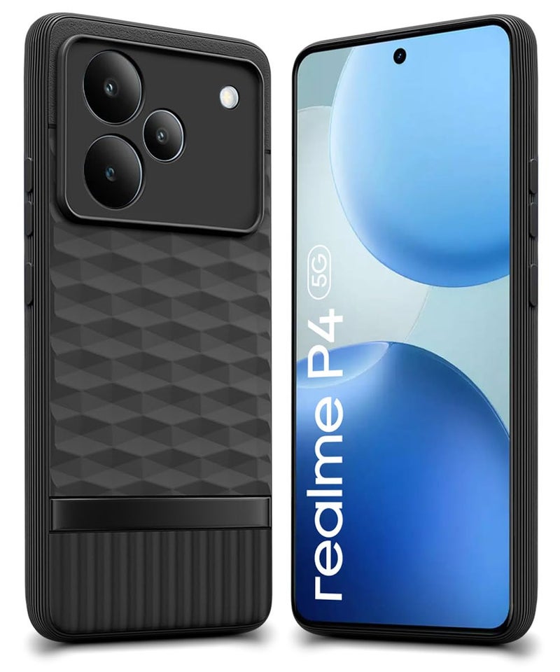 WOW IMAGINE Back Cover for Realme P4 5G with Hexa Cube Design | Ultra Slim Soft Rubberised Case | Inner Velvet Fabric | Matte Silicone Flexible Mobile Case | Camera Protection - Black - Image 1