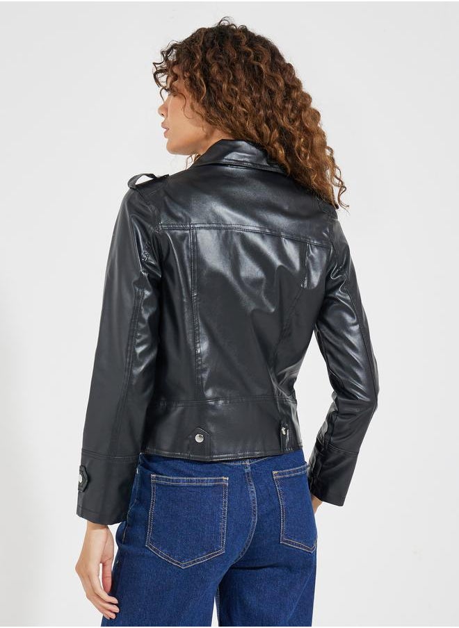 Styli - Regular Fit Leather Look Short Length Biker Jacket - Image 1