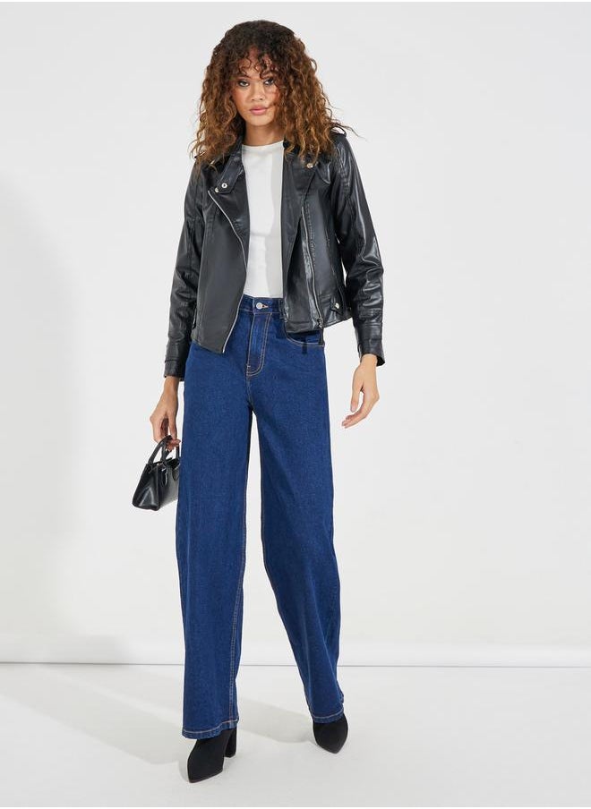 Styli - Regular Fit Leather Look Short Length Biker Jacket - Image 1