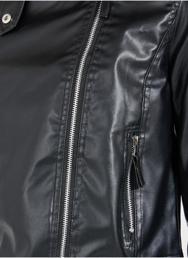 Styli - Regular Fit Leather Look Short Length Biker Jacket - Image 1