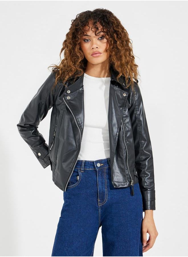 Styli - Regular Fit Leather Look Short Length Biker Jacket - Image 1