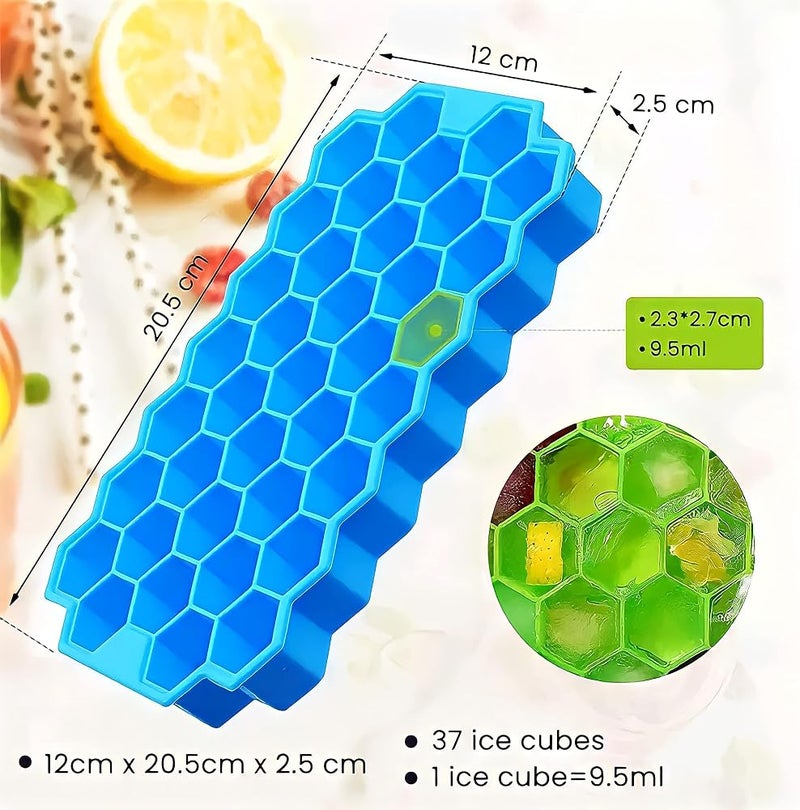 SHOWAY Silicone Ice Cube Trays with Removable Silicone Lids- 2 Pack- BPA Free Ice Tools- Hexagon Molds, Food Grade Kitchen Gadgets- Easy Release Flexible Trays - Image 3